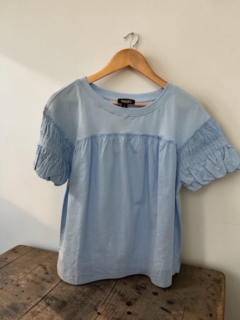 G.G.O Light Blue Ruffle-Sleeve Cotton Blouse
